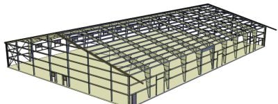 3D rendering of a steel frame structure for a large building.