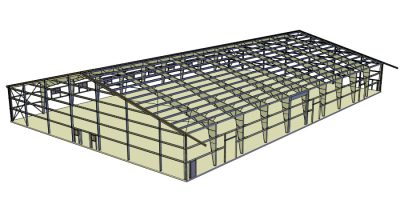 3D rendering of a steel frame structure for a large building.